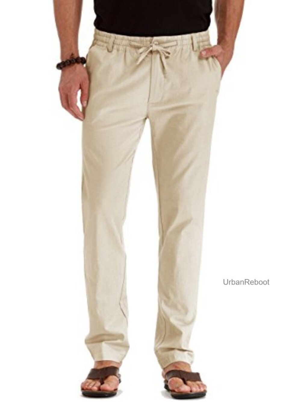 Men's Linen Pants Drawstring Casual Summer Beach Trousers